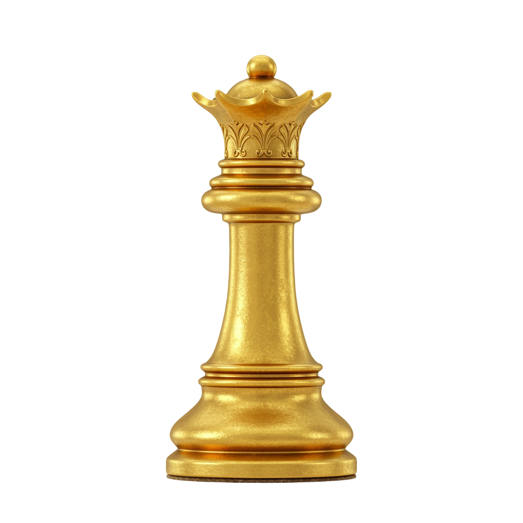 Golden Chess Queen PNG with Shine