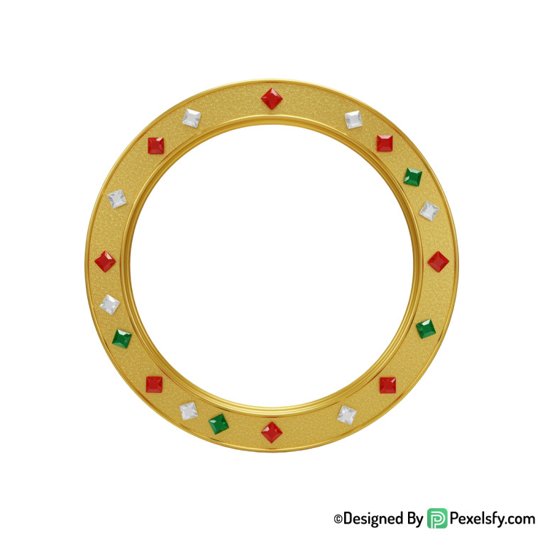 Golden Circle Frame PNG with Glittering Edge,