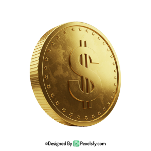 Golden Dollar Coin PNG for Posters, transparent