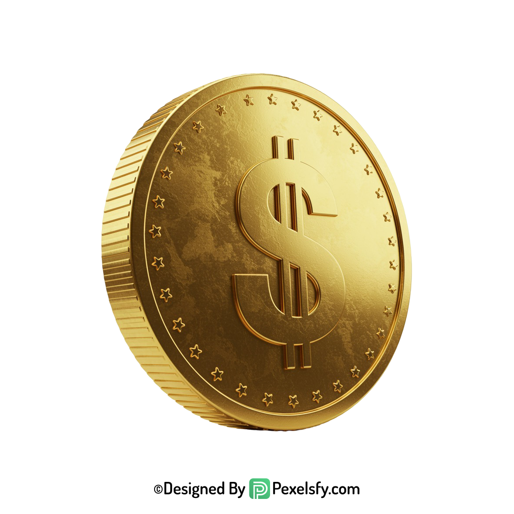 Golden Dollar Coin PNG for Posters, transparent