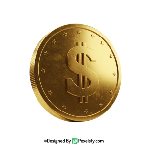 Golden Dollar Coin PNG for Web, transparent