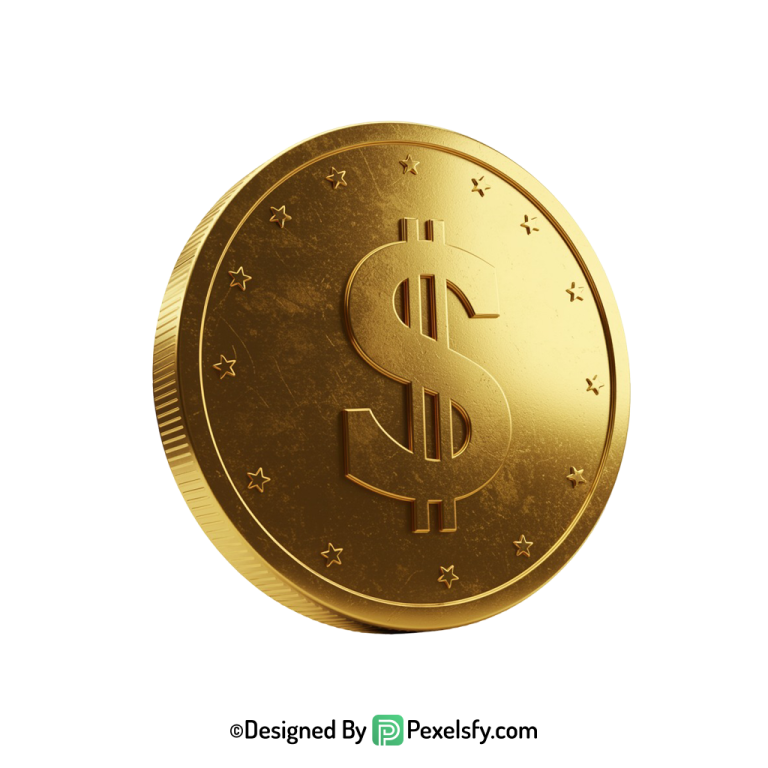 Golden Dollar Coin PNG for Web, transparent