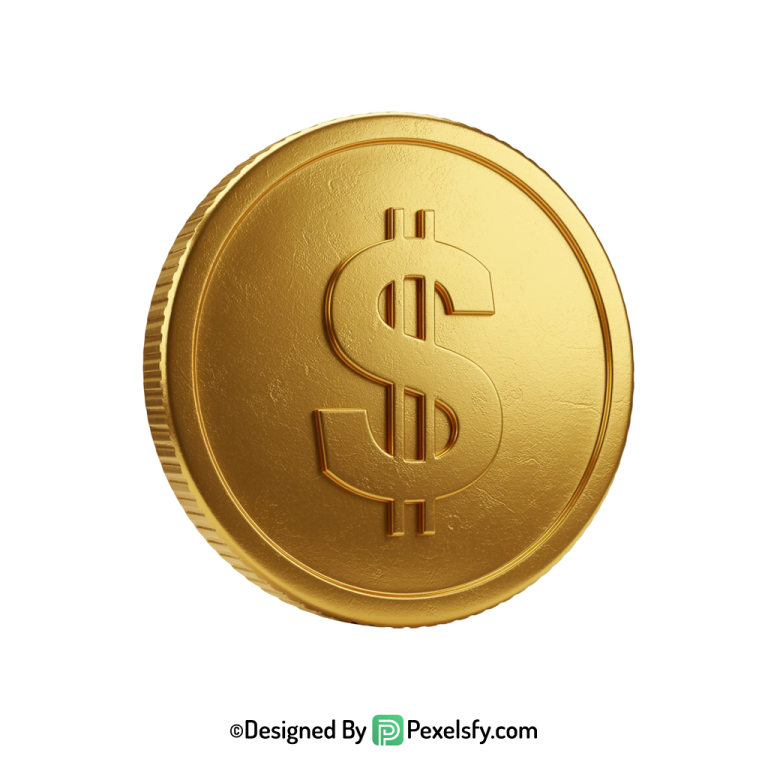 Glossy Golden Dollar Coin PNG, transparent background