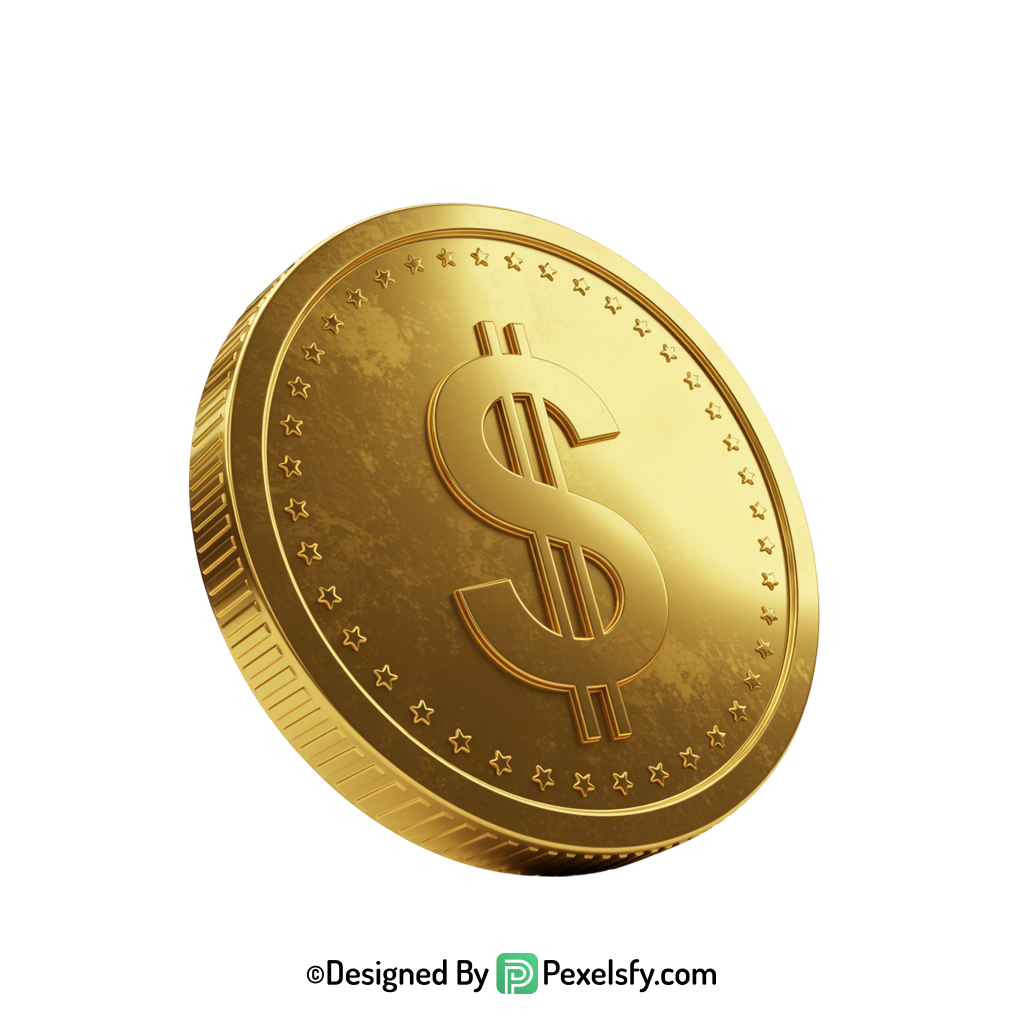 Golden Dollar Coin PNG High Resolution, transparent
