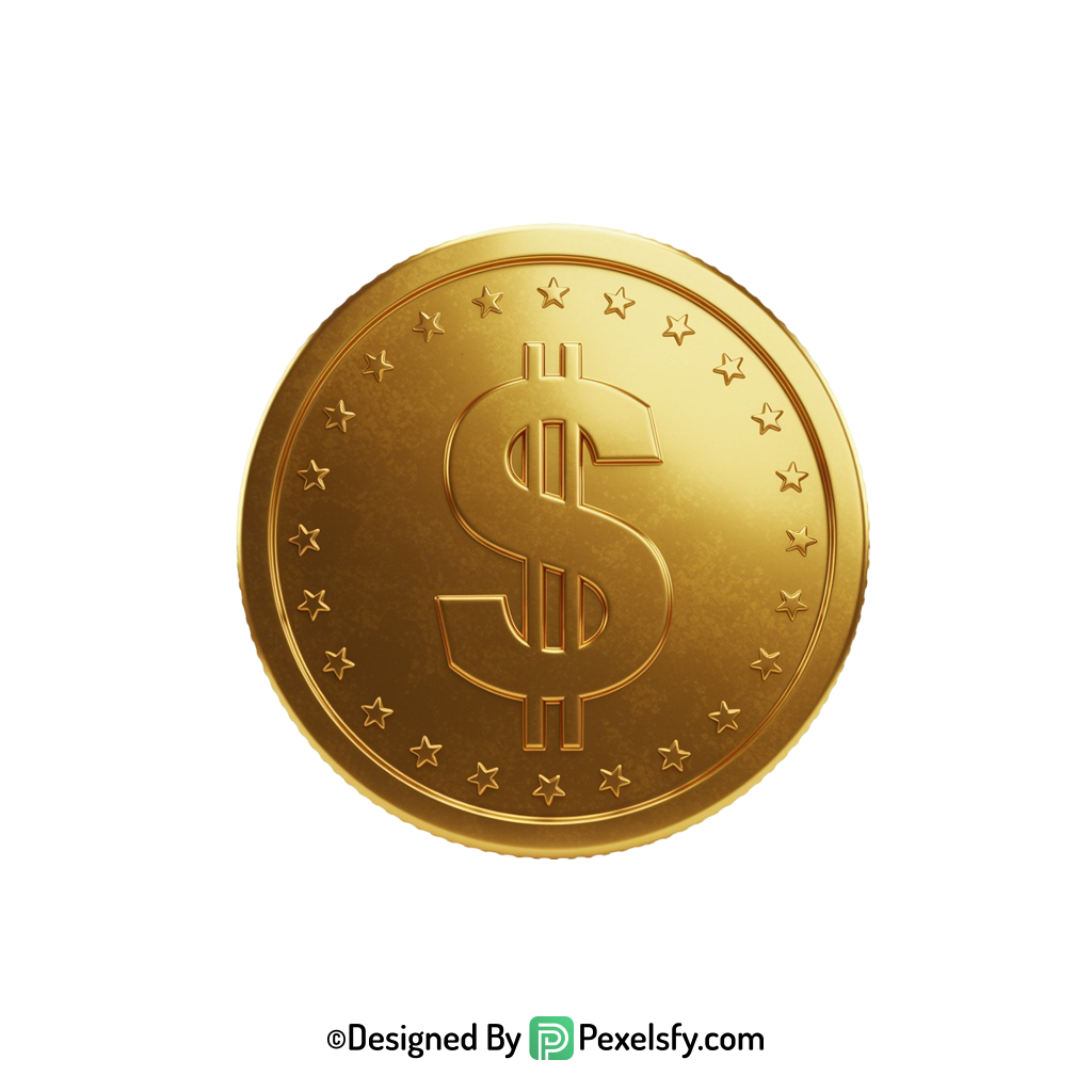 Golden Dollar Coin PNG Isolated Image, transparent