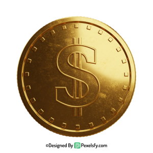 Golden Dollar Coin PNG for Branding, transparent