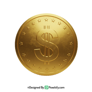 Golden Dollar Coin PNG for Marketing, transparent