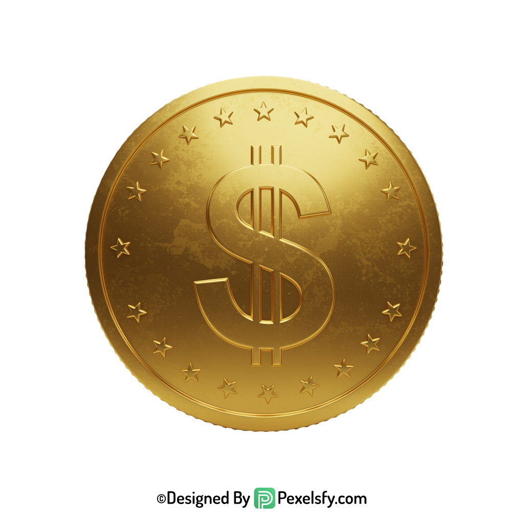 Golden Dollar Coin PNG for Marketing, transparent