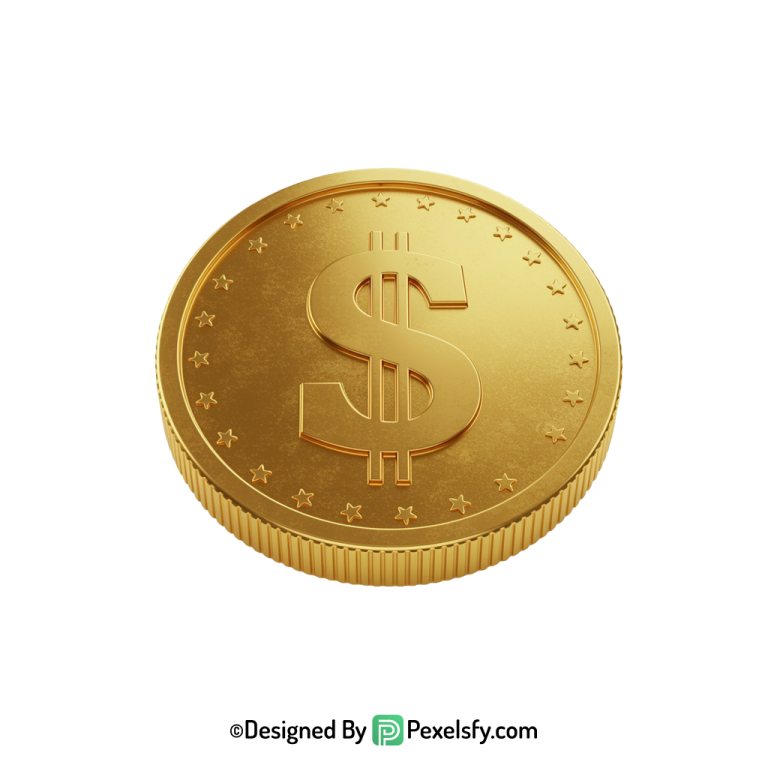 Golden Dollar Coin PNG Vector Format, transparent