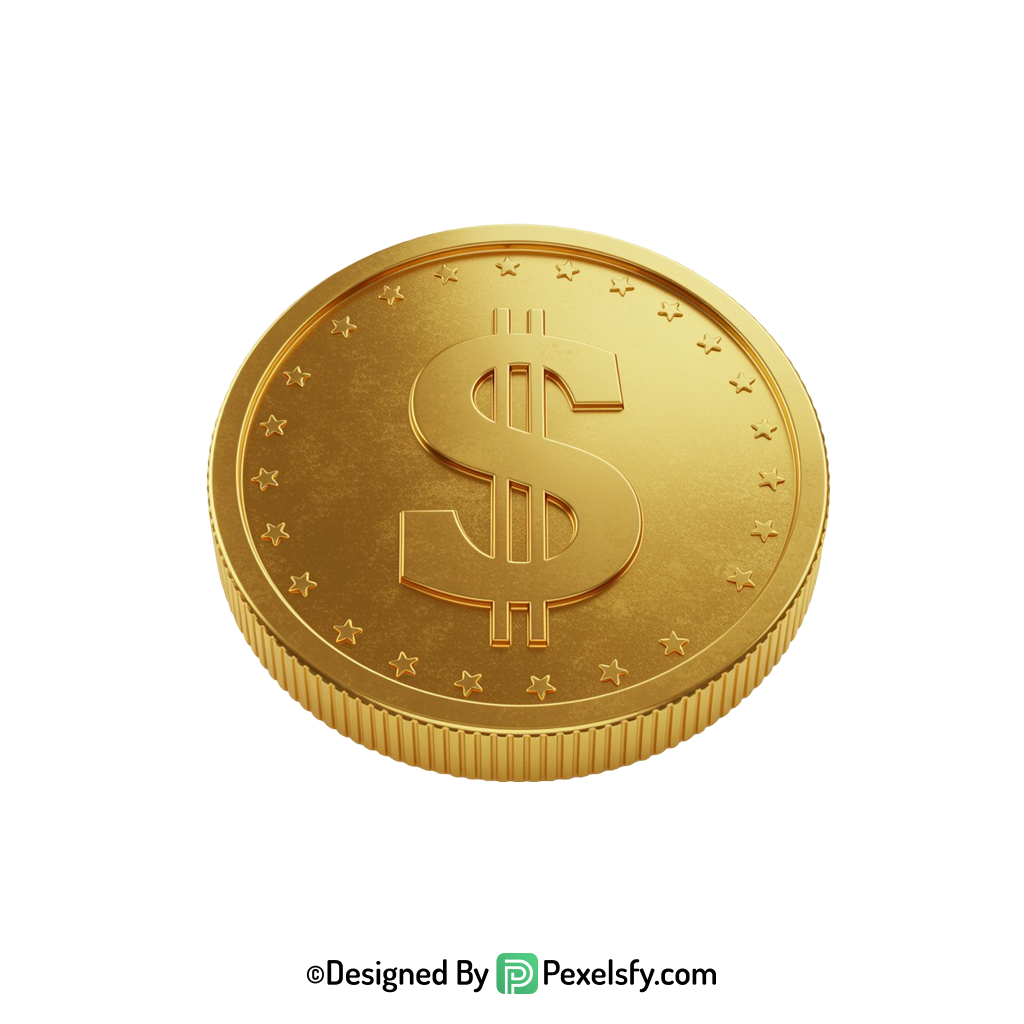 Golden Dollar Coin PNG Vector Format, transparent