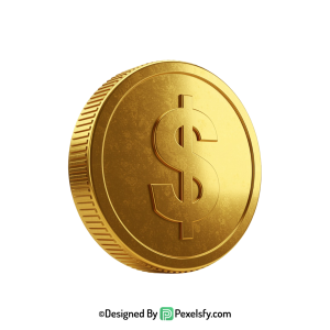 Golden Dollar Coin PNG for Print, transparent