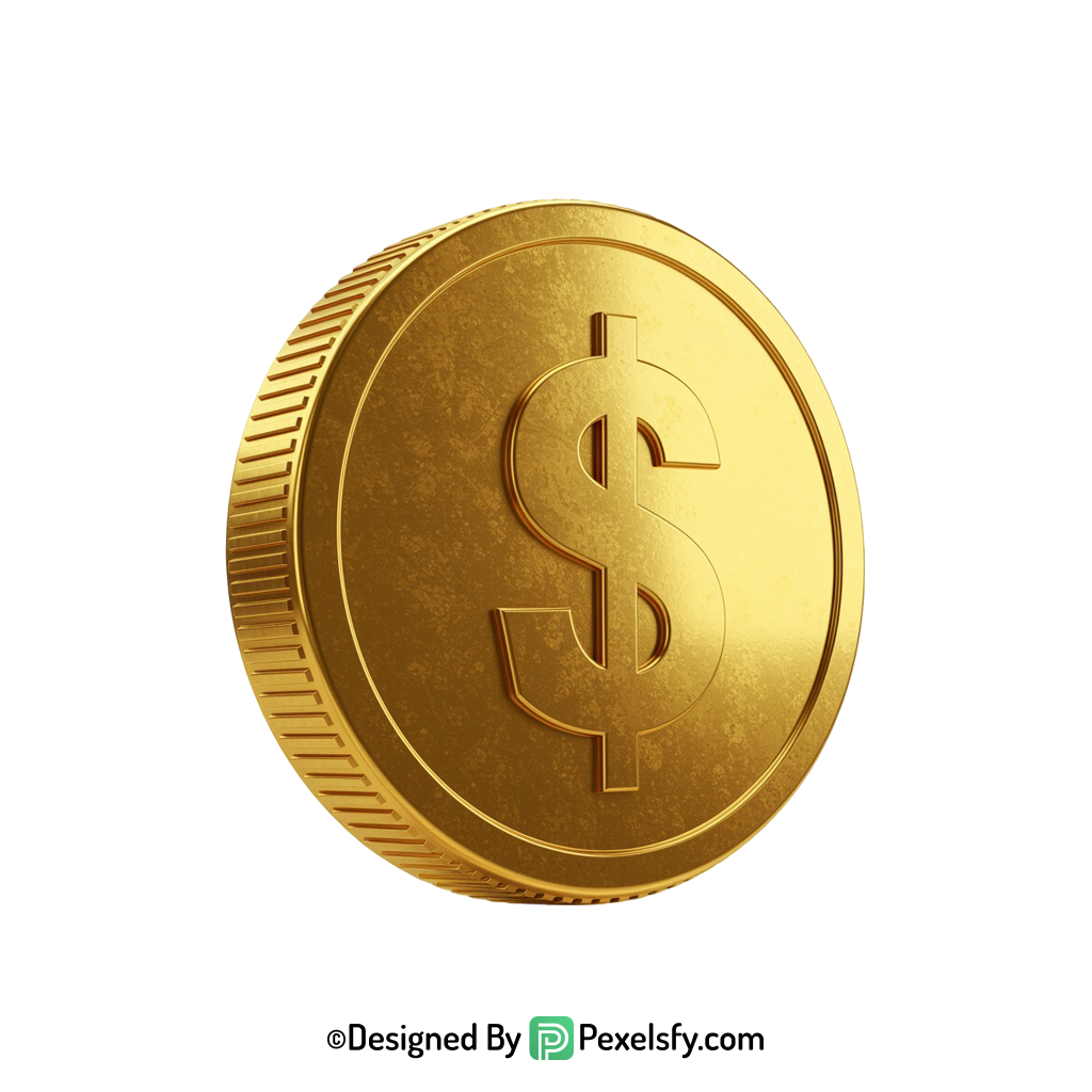 Golden Dollar Coin PNG for Print, transparent