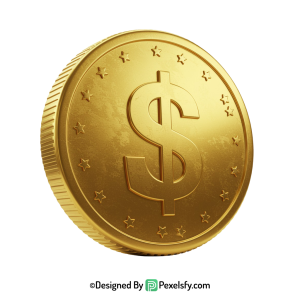 Golden Dollar Coin PNG with Reflection, transparent