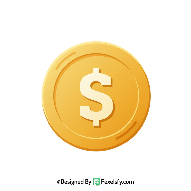 Shiny Golden Dollar Coin PNG, transparent background