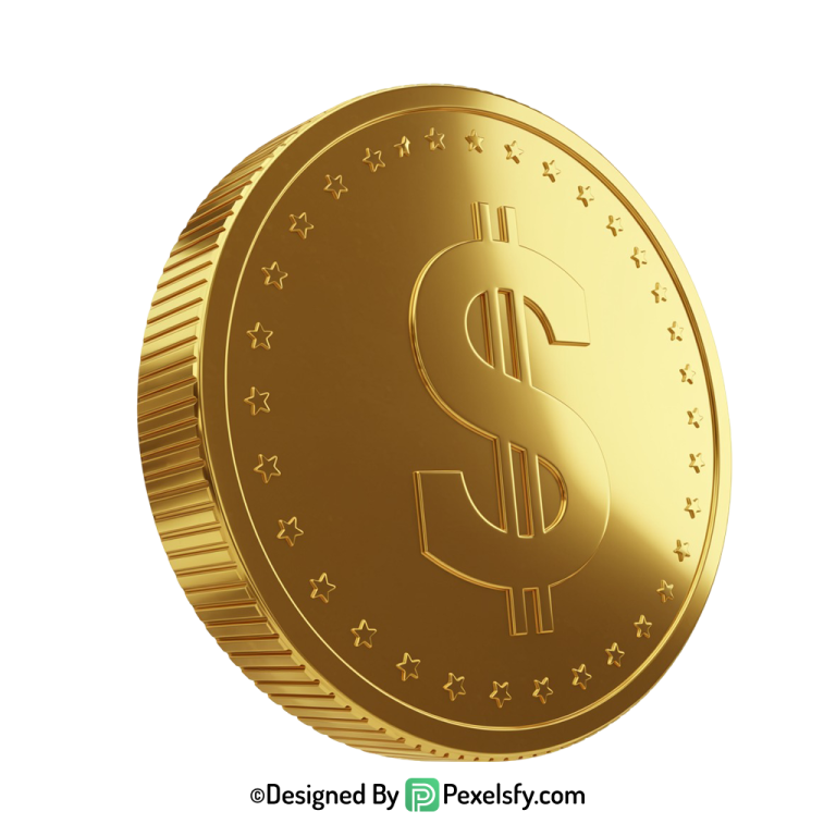 Golden Dollar Coin PNG Front View, transparent