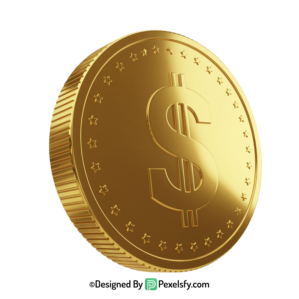Golden Dollar Coin PNG Front View, transparent