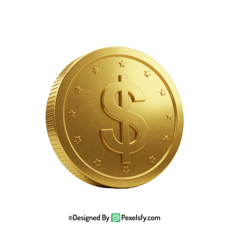 Golden Dollar Coin PNG for Infographics, transparent