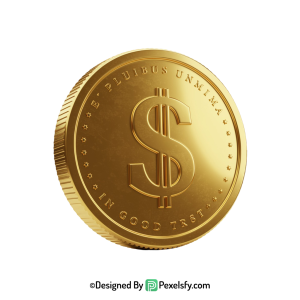 Golden Dollar Coin PNG Digital Art, transparent