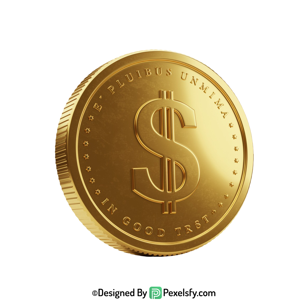 Golden Dollar Coin PNG Digital Art, transparent