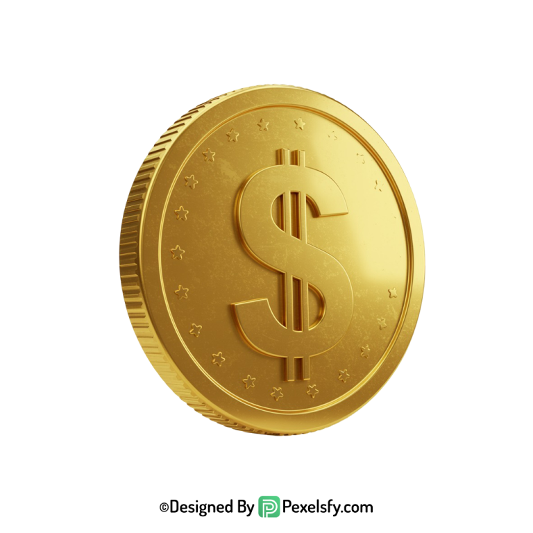 Golden Dollar Coin PNG for Presentations, transparent
