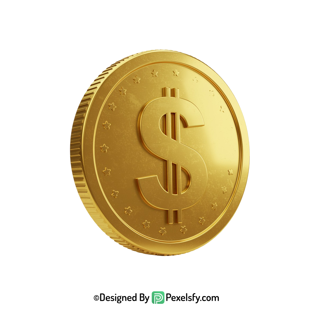 Golden Dollar Coin PNG for Presentations, transparent