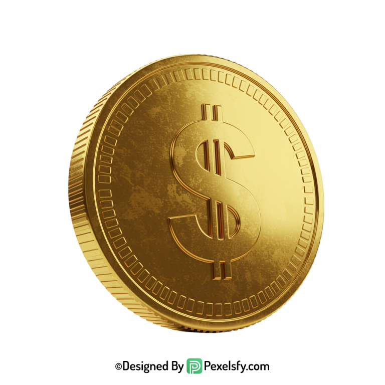 Golden Dollar Coin PNG for Icons, transparent