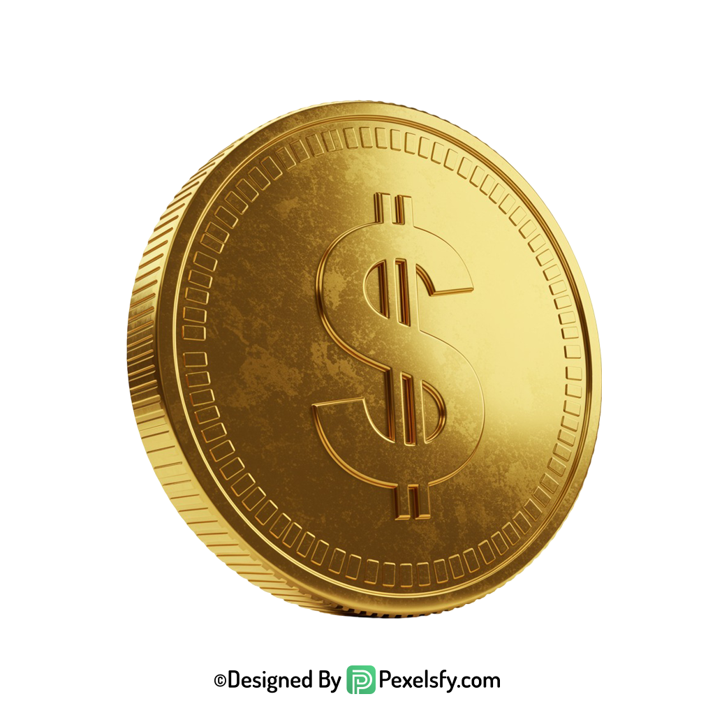 Golden Dollar Coin PNG for Icons, transparent