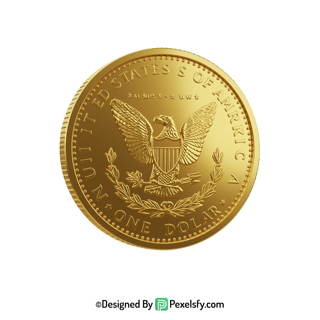 Golden Dollar Coin PNG Side View, transparent