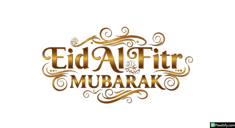 Eid Al Fitr Mubarak golden calligraphy isolated on transparent background