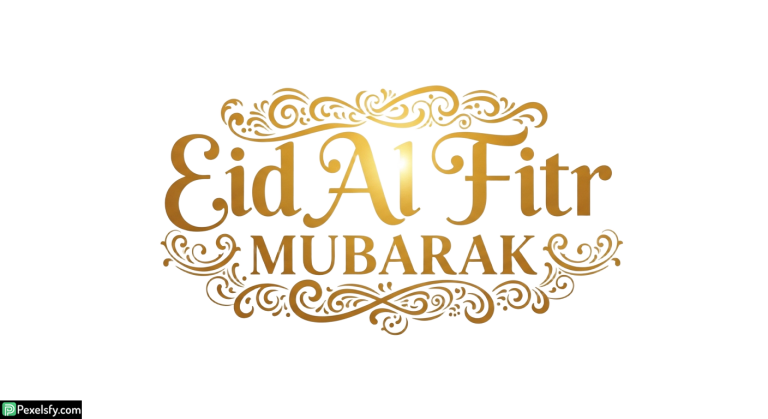 Eid Al Fitr Mubarak golden calligraphy isolated on transparent background