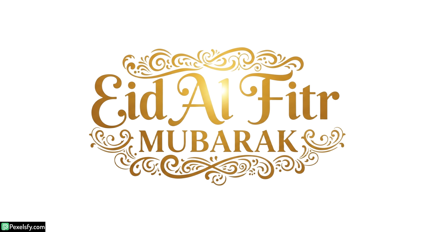 Eid Al Fitr Mubarak golden calligraphy isolated on transparent background