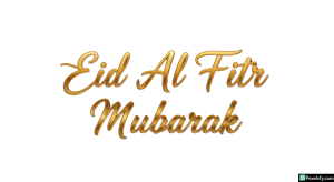 Eid Al Fitr Mubarak golden typography isolated on transparent background