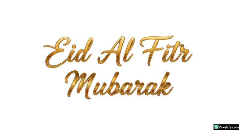 Eid Al Fitr Mubarak golden typography isolated on transparent background