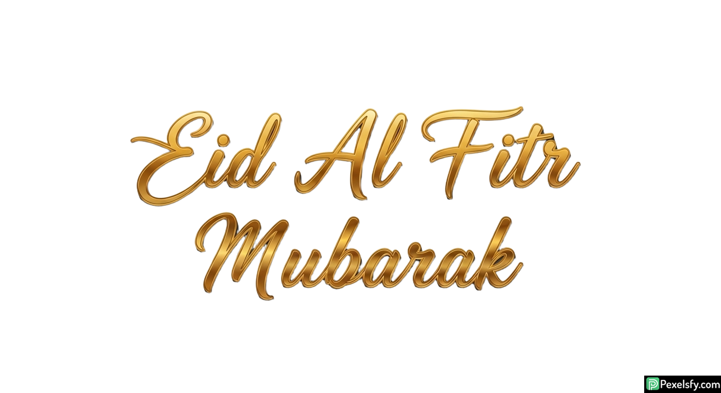 Eid Al Fitr Mubarak golden typography isolated on transparent background