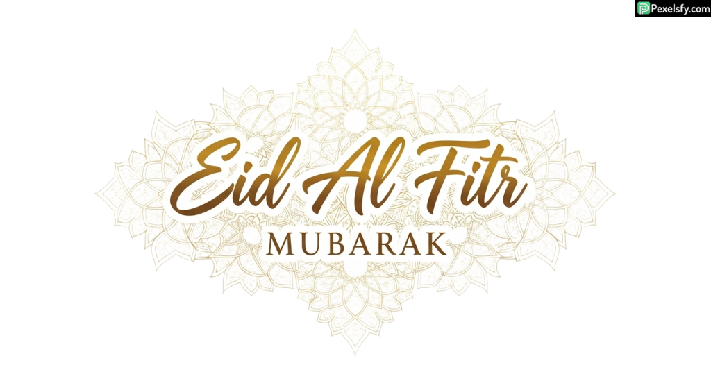 Eid Al Fitr Mubarak greeting with ornate design isolated on transparent background