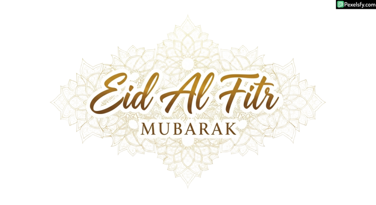 Eid Al Fitr Mubarak greeting with ornate design isolated on transparent background