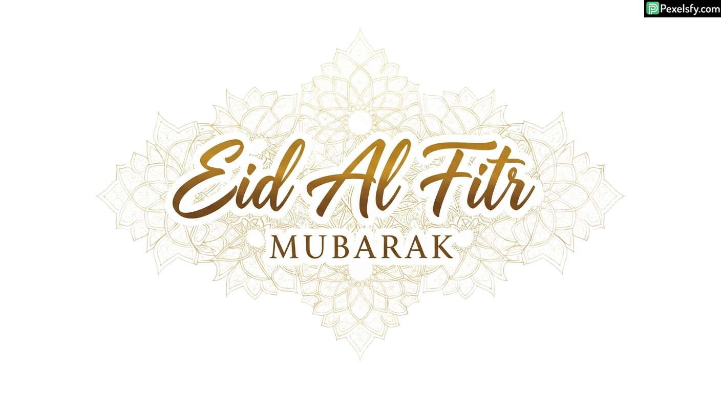 Eid Al Fitr Mubarak greeting with ornate design isolated on transparent background