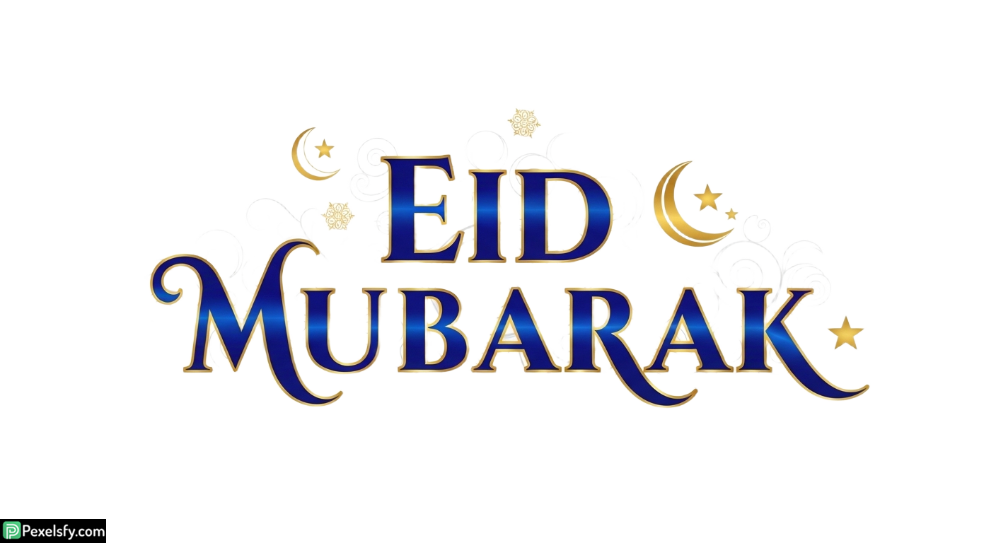 Eid Mubarak Calligraphy with Celestial Elements isolated on transparent background
