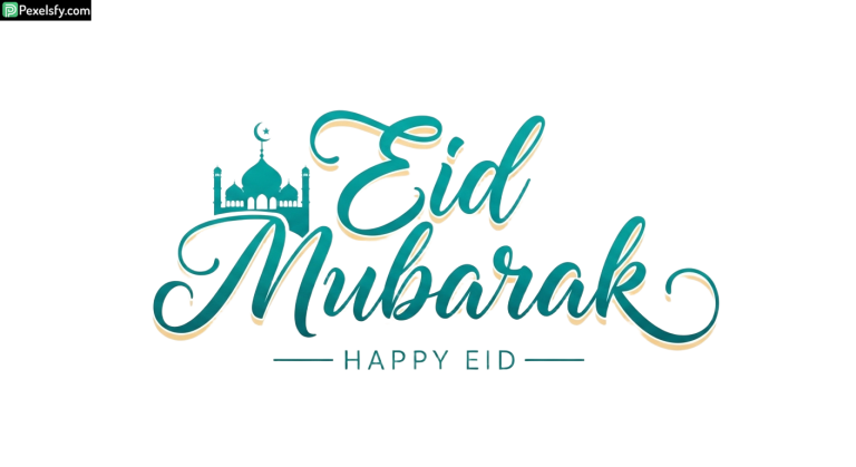 Eid Mubarak Calligraphy with Mosque Illustration isolated on transparent background