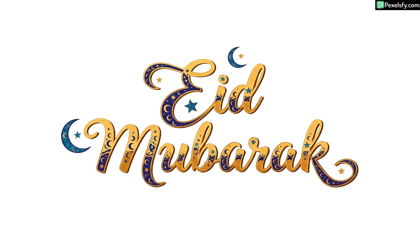 Eid Mubarak calligraphy with celestial elements isolated on transparent background (4)