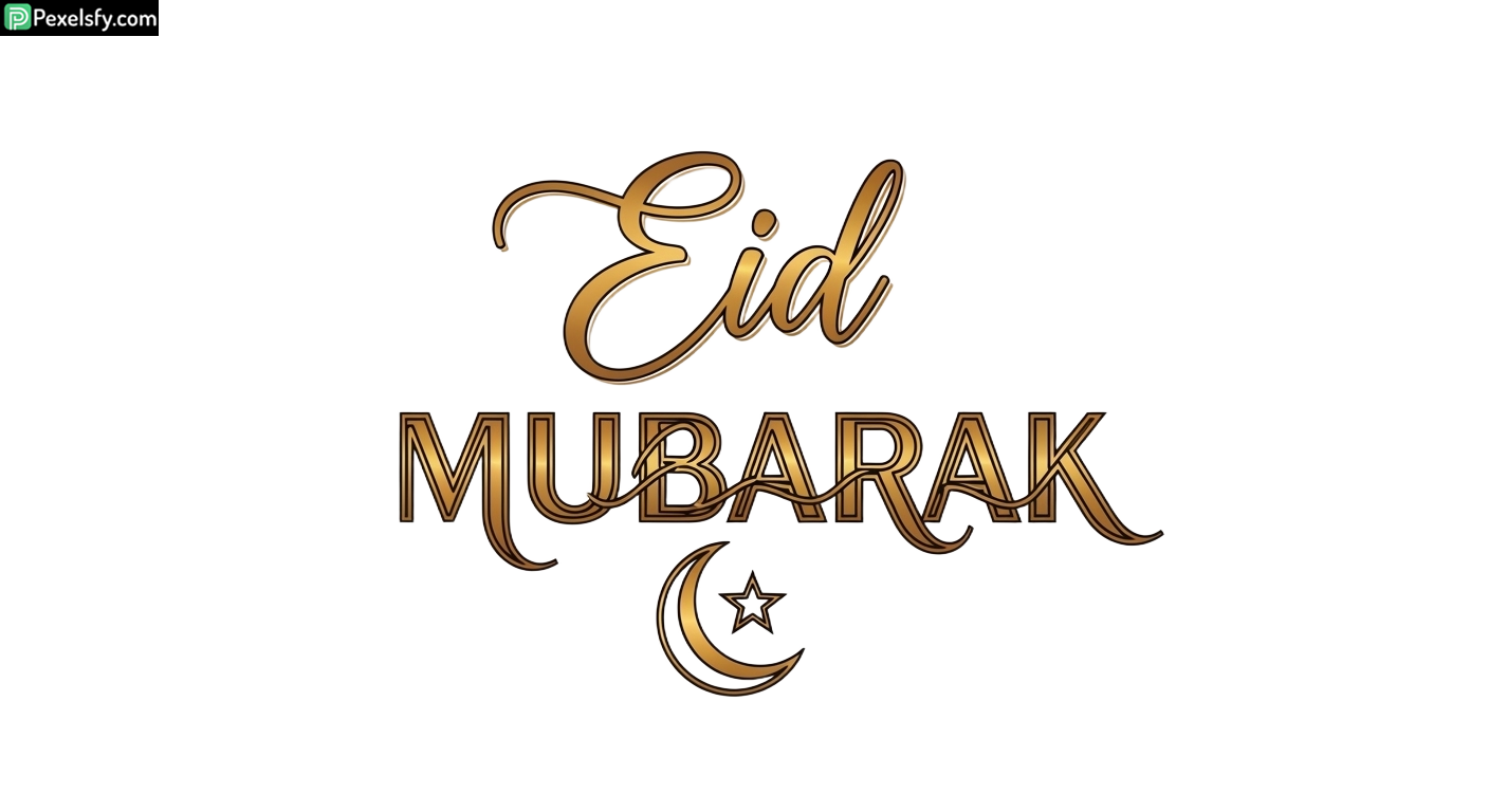 Eid Mubarak calligraphy with crescent moon isolated on transparent background (4)