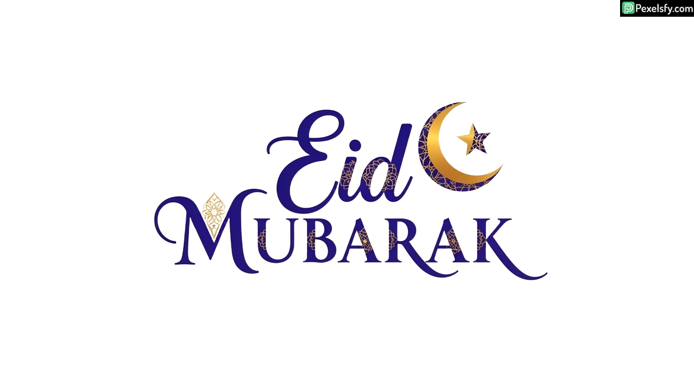 Eid Mubarak calligraphy with crescent moon isolated on transparent background