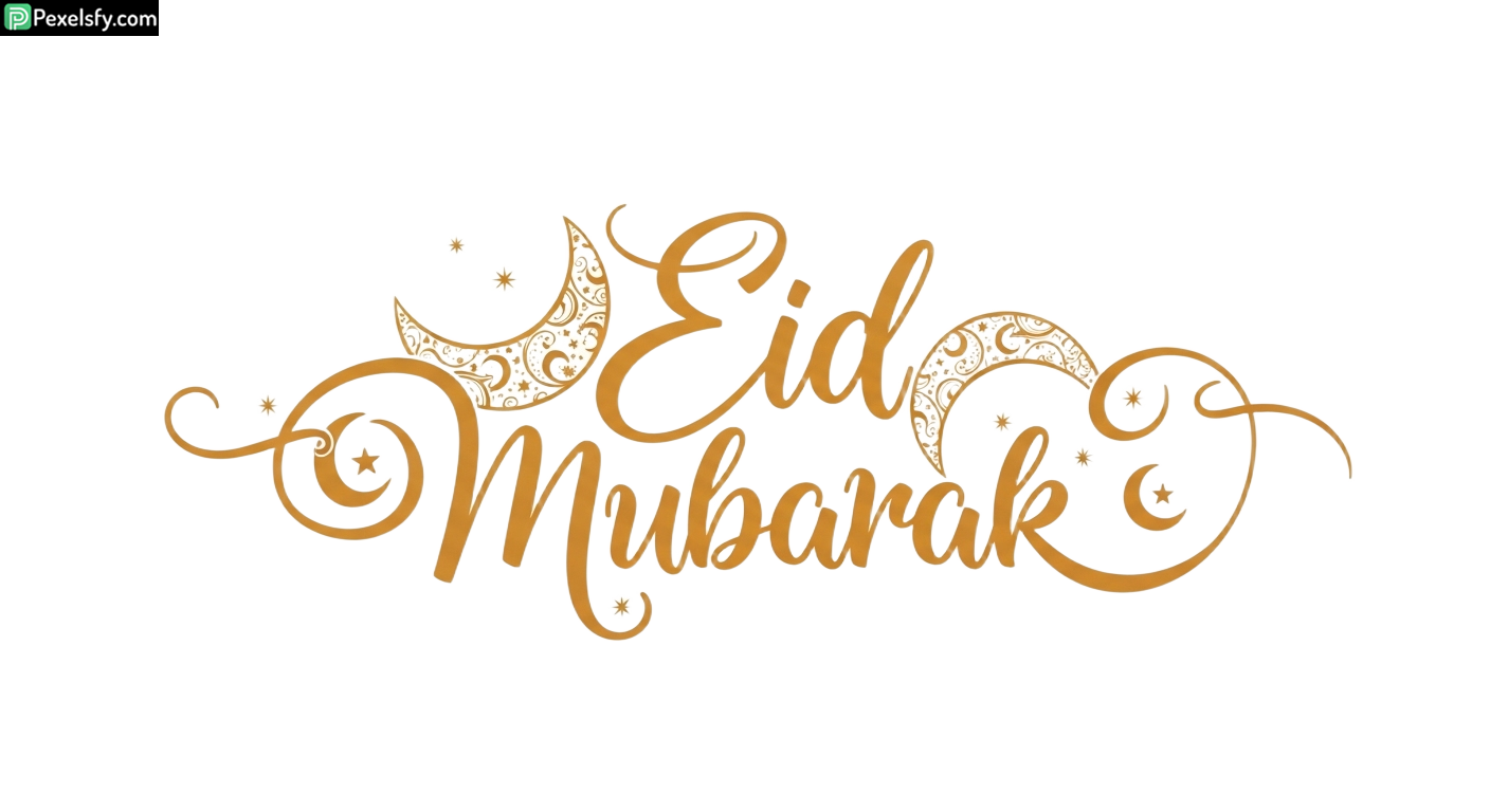Eid Mubarak calligraphy with crescent moons and stars isolated on transparent background (1)