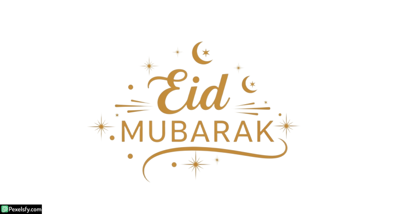 Eid Mubarak calligraphy with crescent moons and stars isolated on transparent background