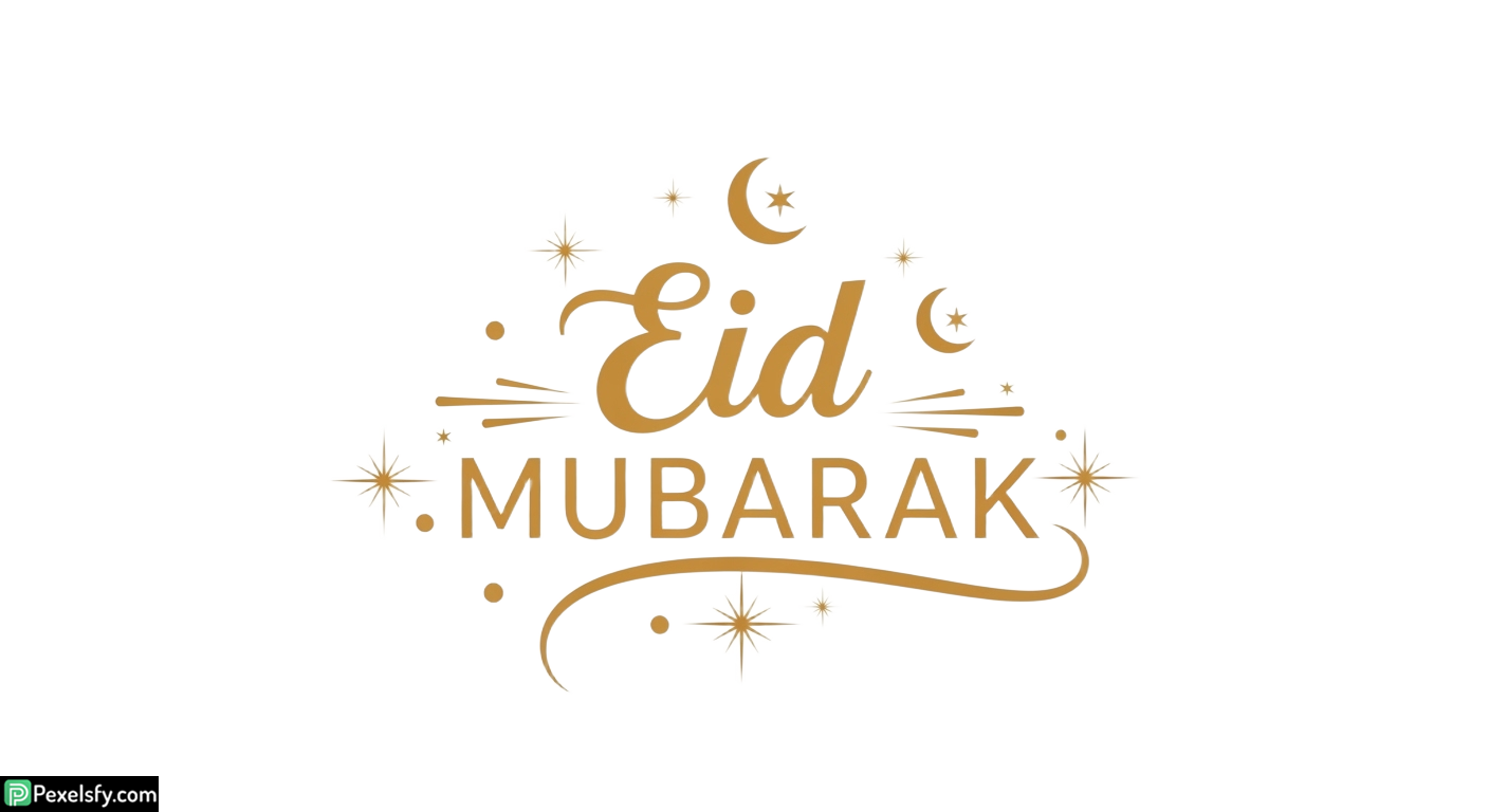 Eid Mubarak calligraphy with crescent moons and stars isolated on transparent background