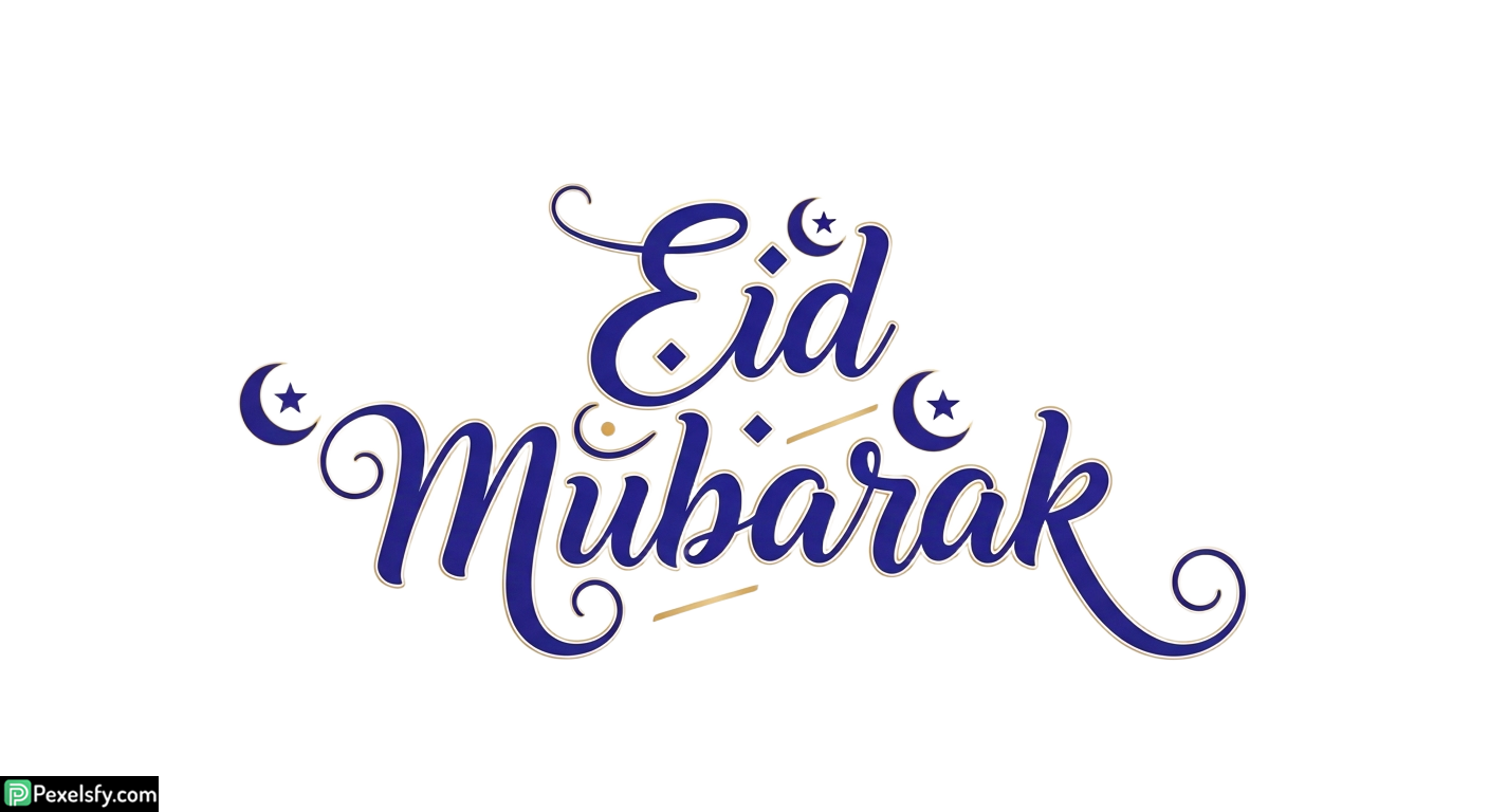 Eid Mubarak calligraphy with crescent moons isolated on transparent background (1)