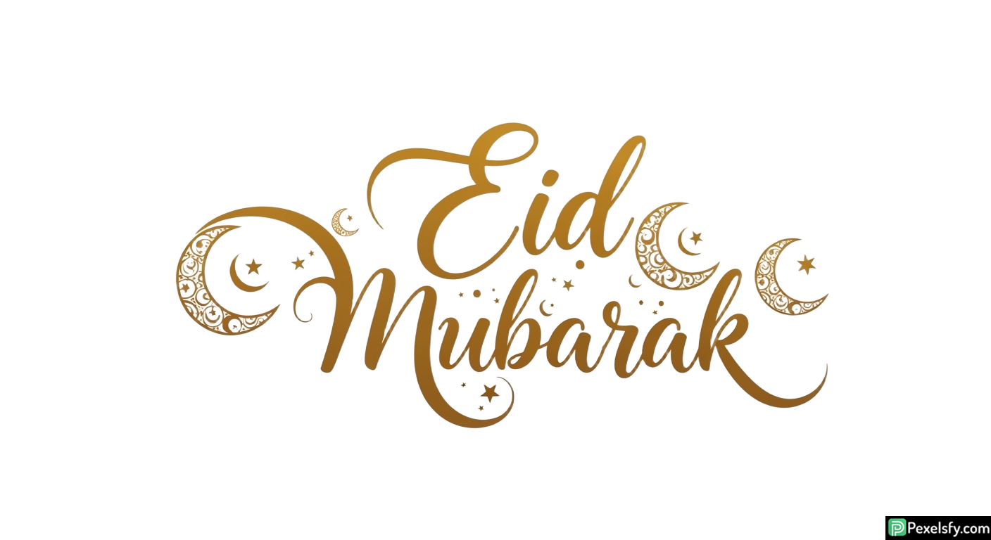 Eid Mubarak calligraphy with crescent moons isolated on transparent background (2)