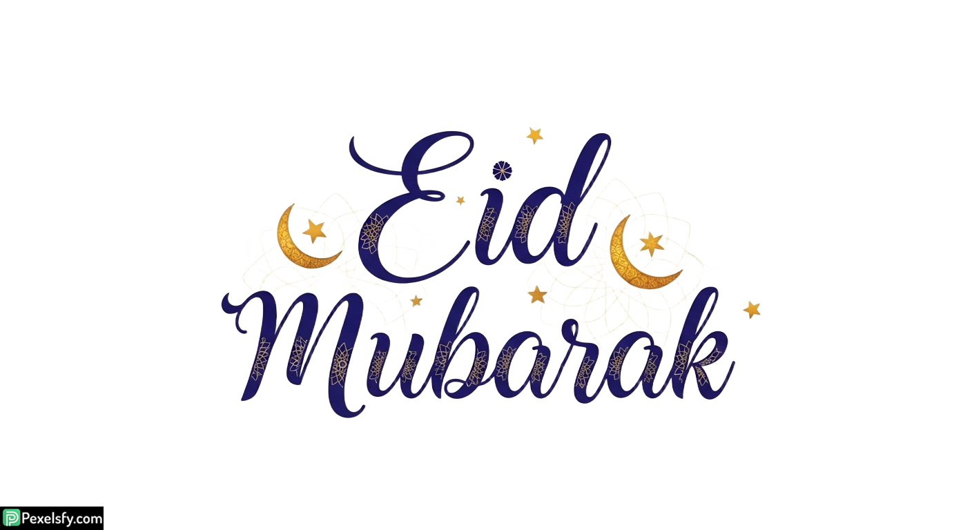 Eid Mubarak calligraphy with crescent moons isolated on transparent background