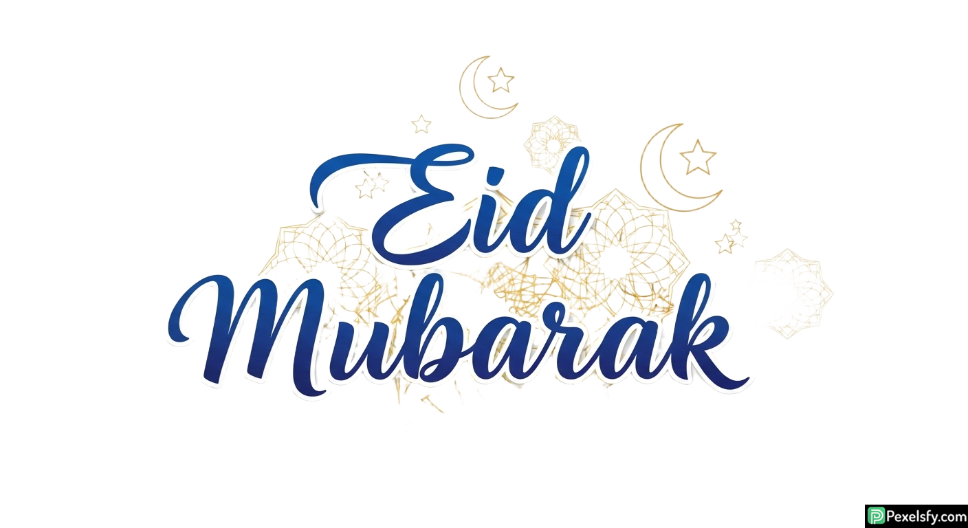 Eid Mubarak calligraphy with decorative elements isolated on transparent background