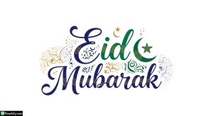 Eid Mubarak calligraphy with floral elements isolated on transparent background